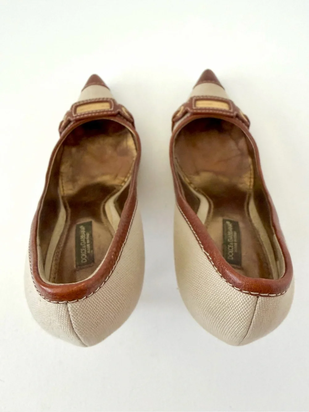 DOLCE & GABBANA | Vintage Canvas Leather Pointed Toe Pumps Heels EU 36.5